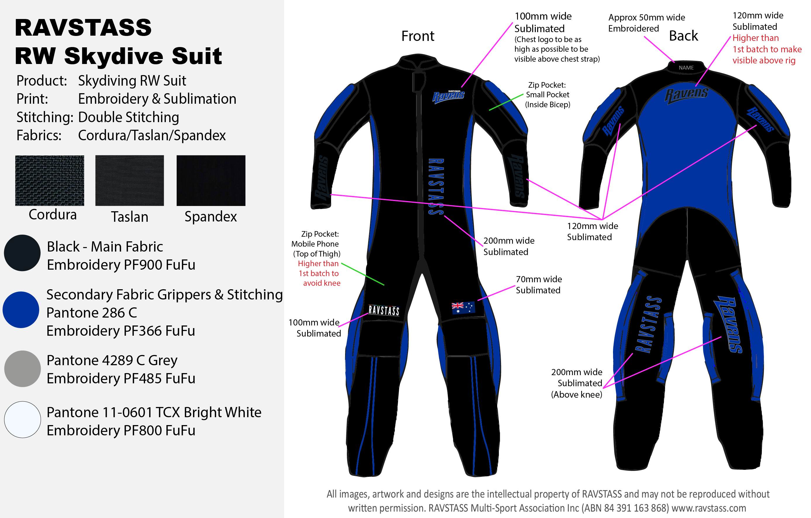 Skydiving RW Competition Suit (Custom Colours, Logos & Design Options)
