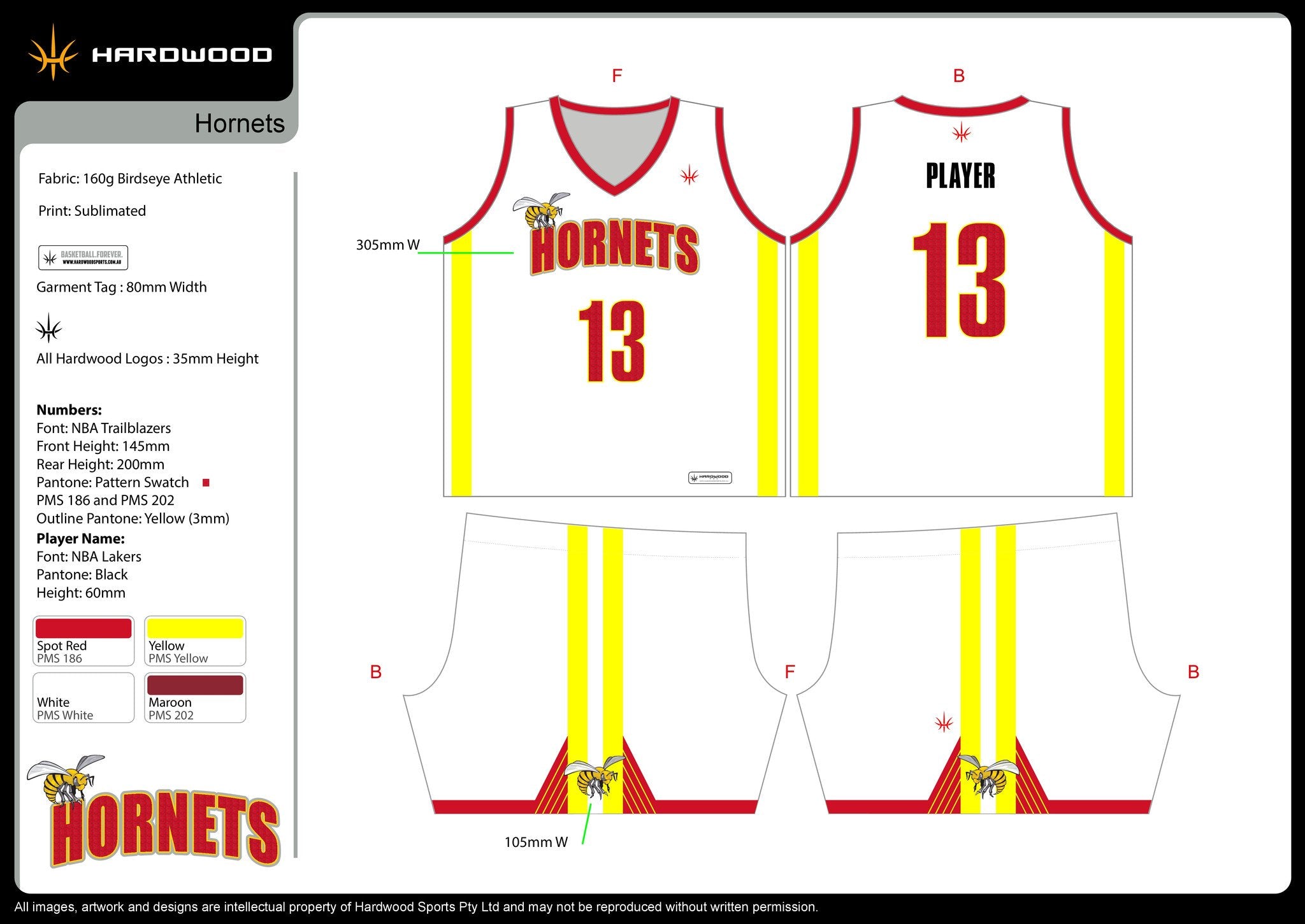 Hornets Basketball White Uniform Set