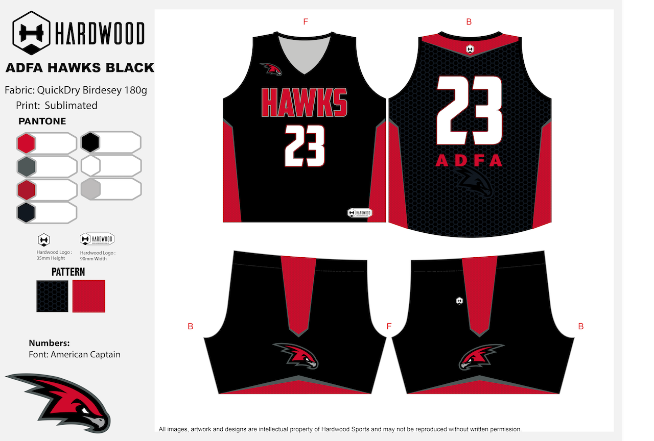 ADFA Hawks Basketball Black Uniform Set
