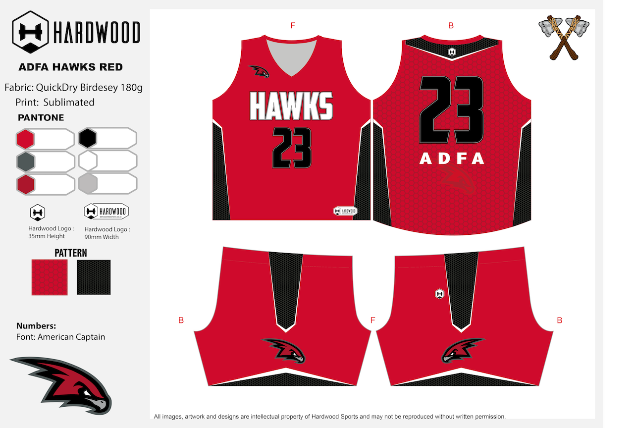 ADFA Hawks Basketball Red Uniform Set