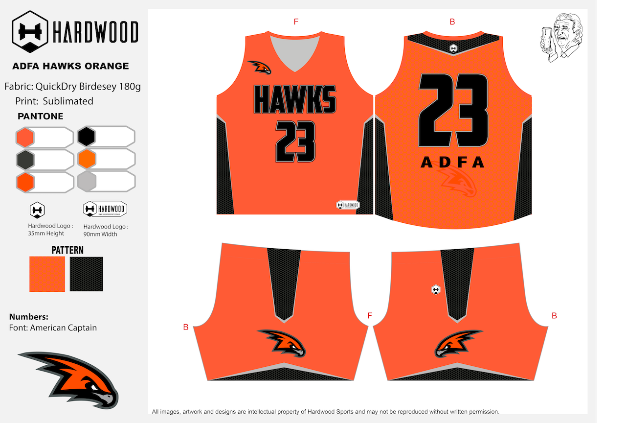 ADFA Hawks Basketball Orange Uniform Set
